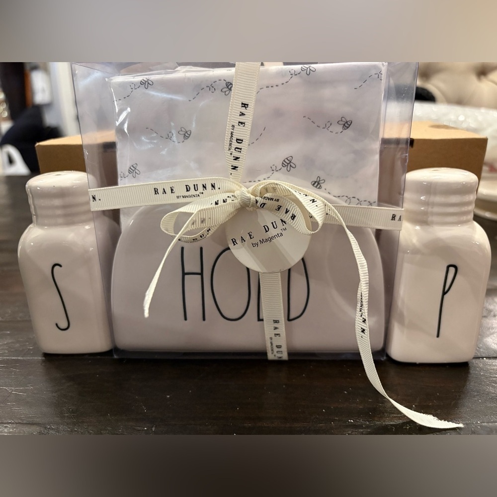 Rae Dunn Salt and Pepper Shakers with Napkin Holder